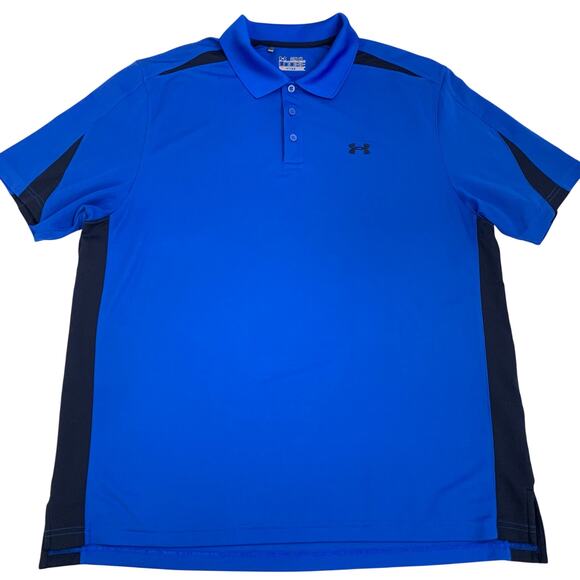 Under Armour Mens Polo Shirt Performance Golf 2XL Loose Heat Gear Blue Black - Picture 9 of 10